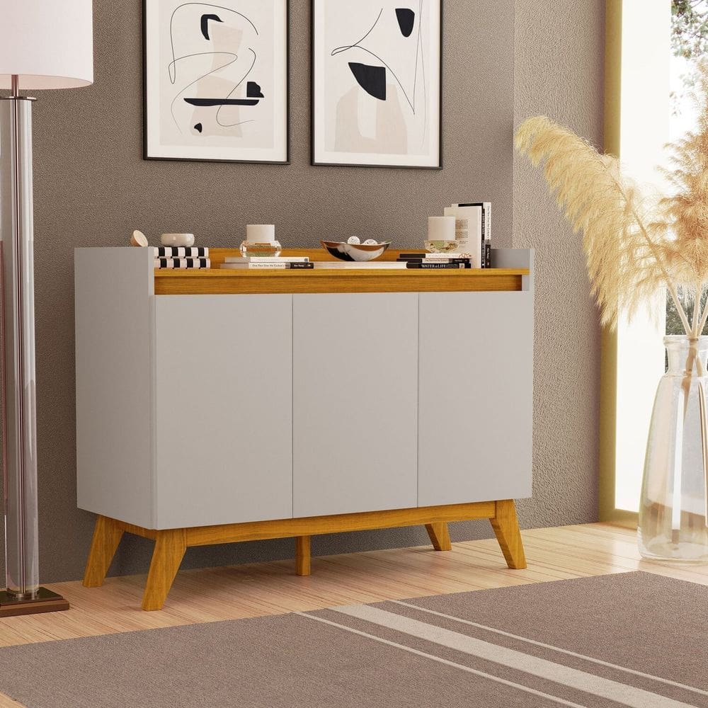 Buffet Aparador 3 Portas 82x106x40 Cm Star Carvalho Ouro/Off White
