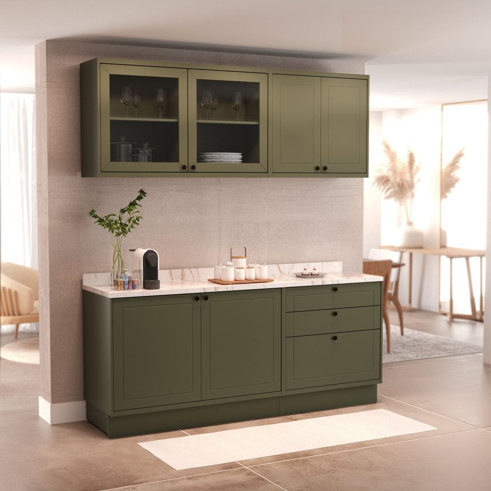 Cozinha Compacta 4 Peças 6 Portas 3 Gavetas Sevilha Verde Hill