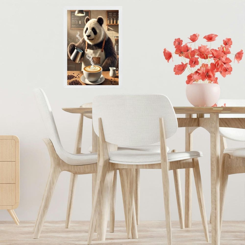 Quadro Decorativo Panda Fazendo Café 24X18Cm