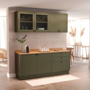 Cozinha Compacta 4 Peças 6 Portas 3 Gavetas com Tampo Sevilha Verde Hill