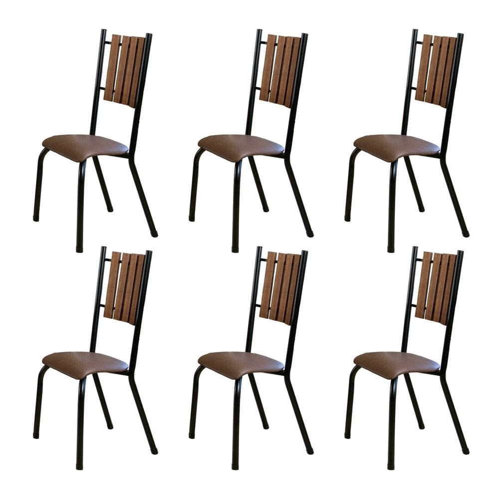 Kit com 06 Cadeiras 105x50cm Goiânia Chocolate / Preto Fosco