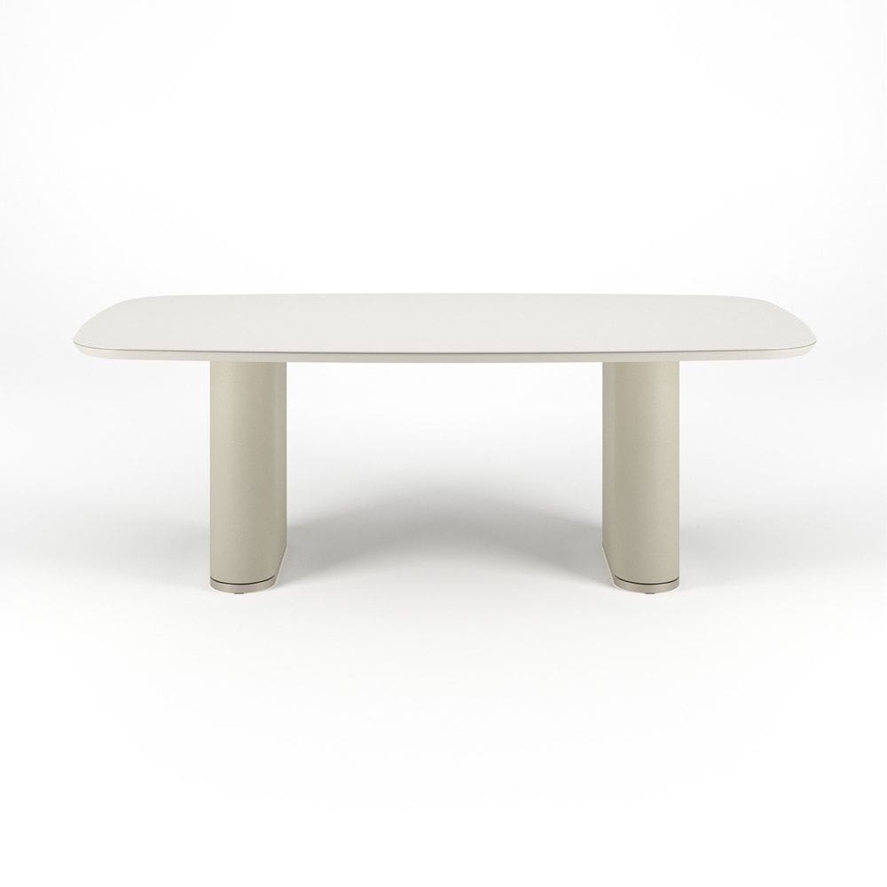 Mesa para Sala de Jantar com Vidro 219cm Lintz Off White Fosco/Dourado