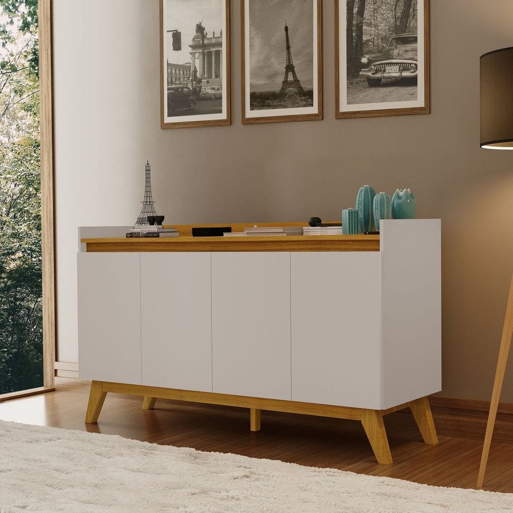 Aparador Buffet Star 4 Portas 80,5x140x40cm Carvalho Ouro/Off White