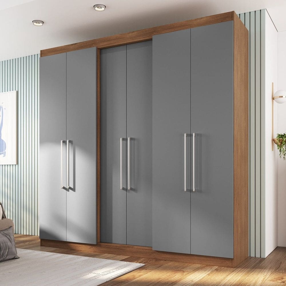 Roupeiro 6 Portas 220,5cm X 218cm X 47cm Oxford Freijo/ Cinza
