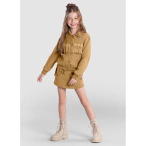 Conjunto Infantil Menina Em Moletom Marrom Brandili