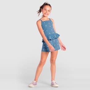 Blusa Jeans Infantil Menina Com Bordados Azul Brandili