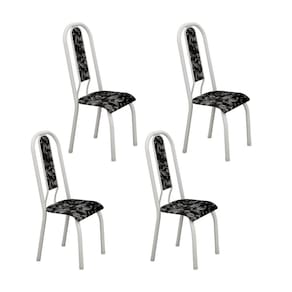 Kit com 04 Cadeiras 105cm X 50cm X 41cm Fortaleza Floral Preto / Branco