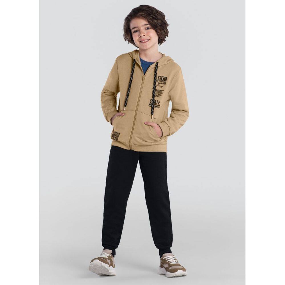 Conjunto Infantil Menino De Skate Com Bolsos Marrom Brandili