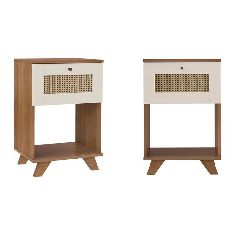 Kit 2 Mesas de Cabeceira Gaveta com Corrediças Telescópicas Cinamomo/Off White