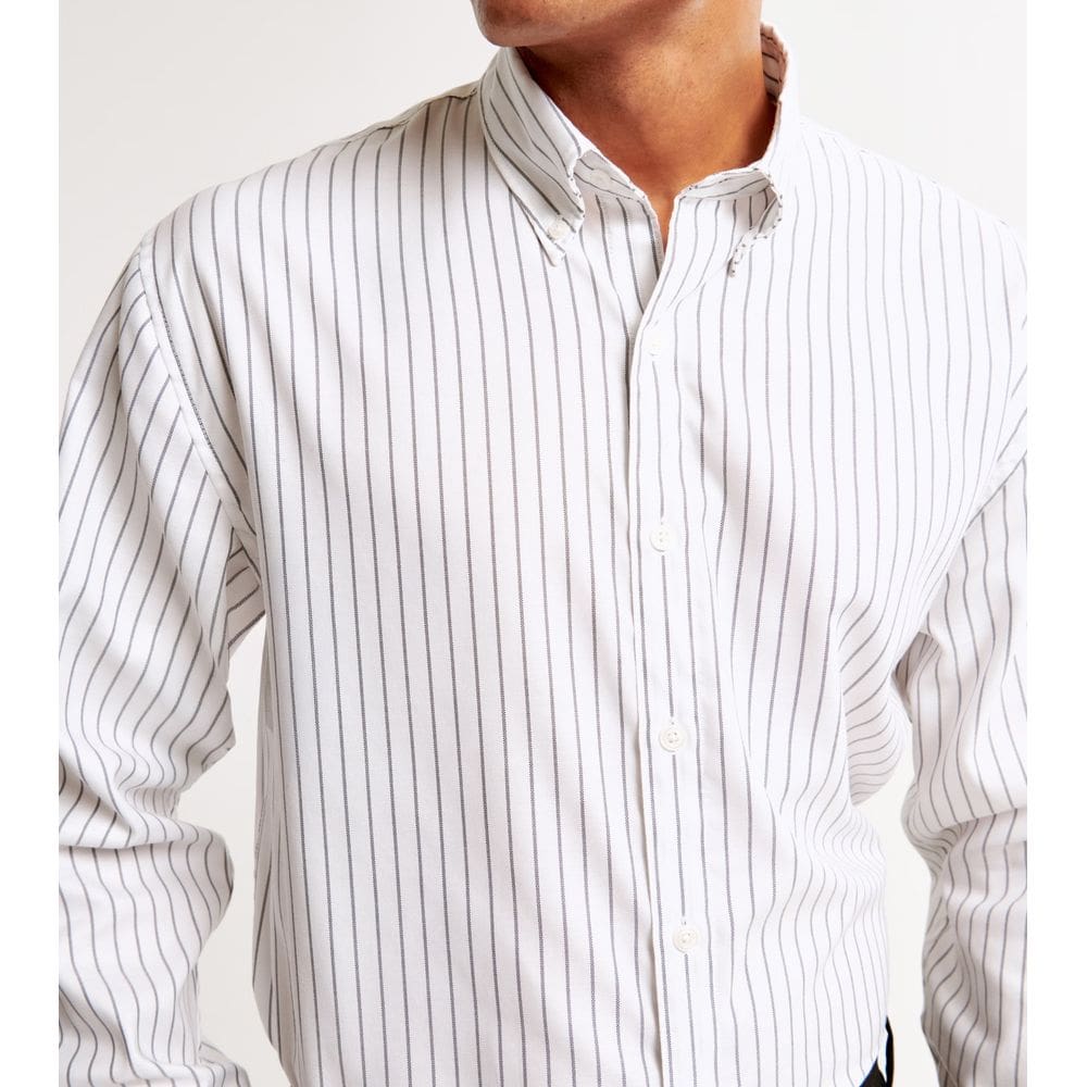 Camisa Social Em Oxford Abercrombie & Fitch Branca Listrada