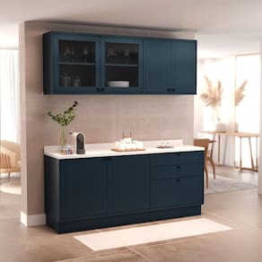 Cozinha Compacta 4 Peças 6 Portas 3 Gavetas com Tampo Sevilha Azul Órion