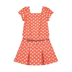 Conjunto Infantil Menina Com Cropped E Saia Shorts Laranja