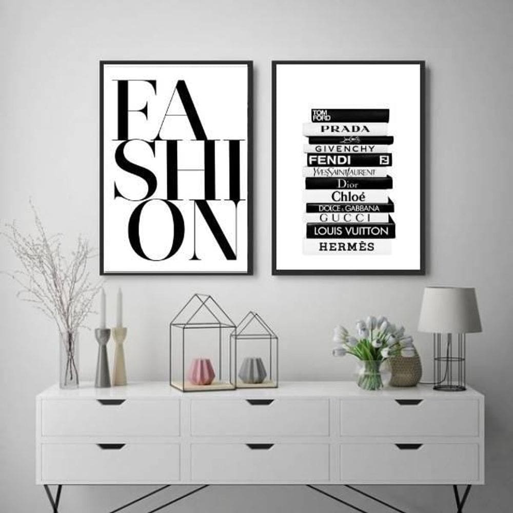 Kit 2 Quadros Decorativos Livros Fashion 33X24 C/Vidro Preta