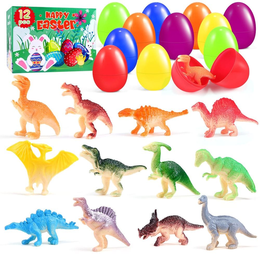 Ovos de Páscoa pré-preenchidos CLAPET com brinquedos de dinossauro, 12 unidades