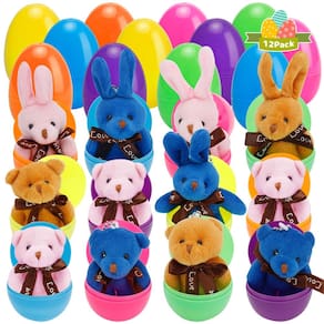 Ovos de Páscoa pré-recheados AUUGUU com brinquedos de pelúcia Rabbit Bear x12