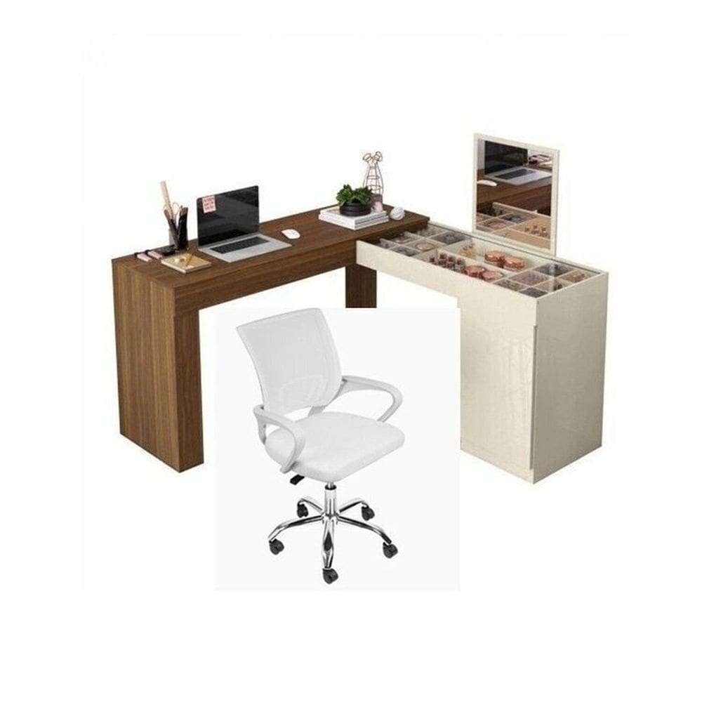 Conjunto Escritório 1 Mesa Escrivainha Penteadeira 1 Cadeira de Escritório Diretor Tok Freijó
