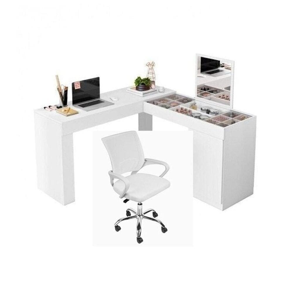 Conjunto Escritório 1 Mesa Escrivainha Penteadeira 1 Cadeira de Escritório Diretor Tok Branco