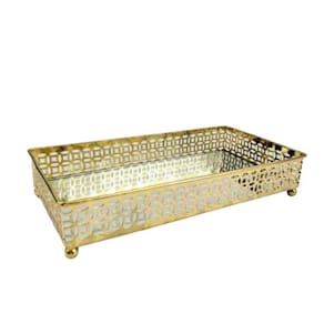 Bandeja Retangular Dourada 24X12Cm Decoração Geométrica