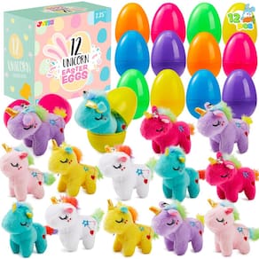 Ovos de Páscoa cheios de JOYIN com unicórnio de pelúcia para crianças, 12 unidades