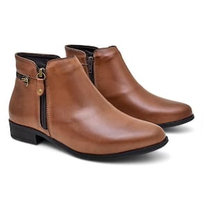 Bota Casual Feminina Couro Com Zíper Cano Baixo Confortável