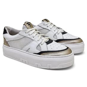 Tênis Casual Feminino Couro Confortável Com Cadarços