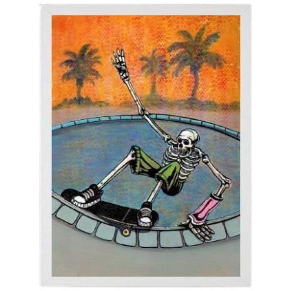 Quadro Decorativo Caveira No Skate Moldura Branca 24X18Cm