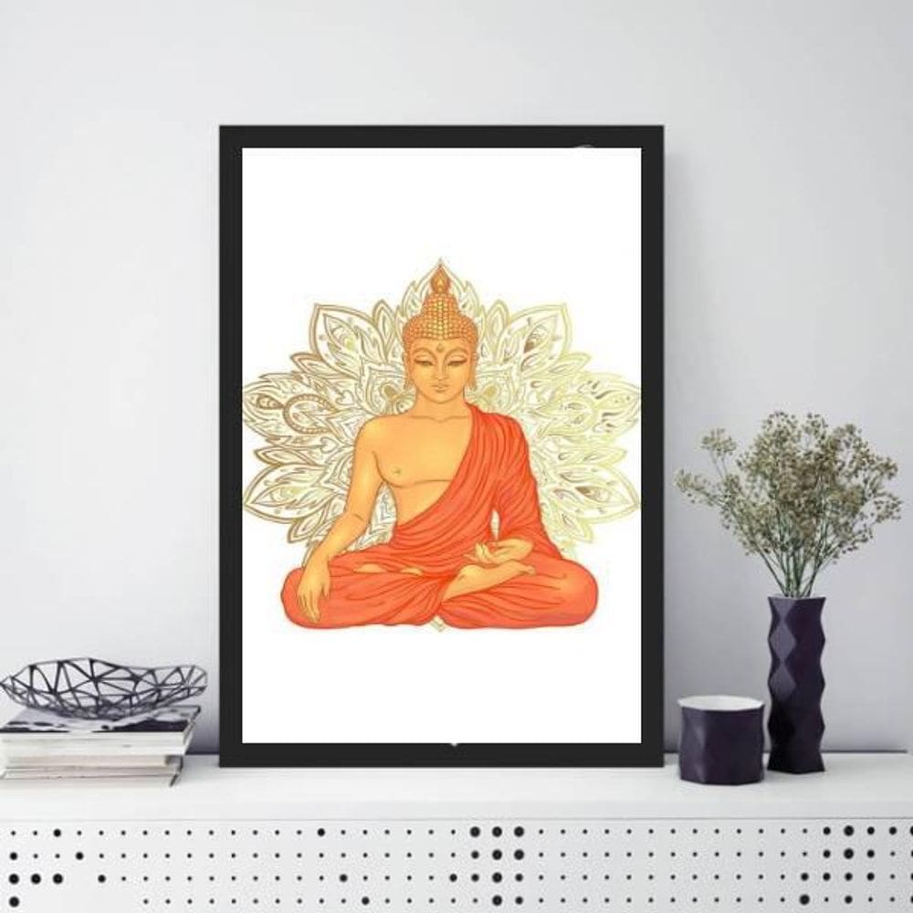 Quadro Decorativo Buda Sidarta 33X24Cm Moldura Preta