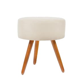 Puff Banqueta Redondo Em Suede Com Pés Palito Bege