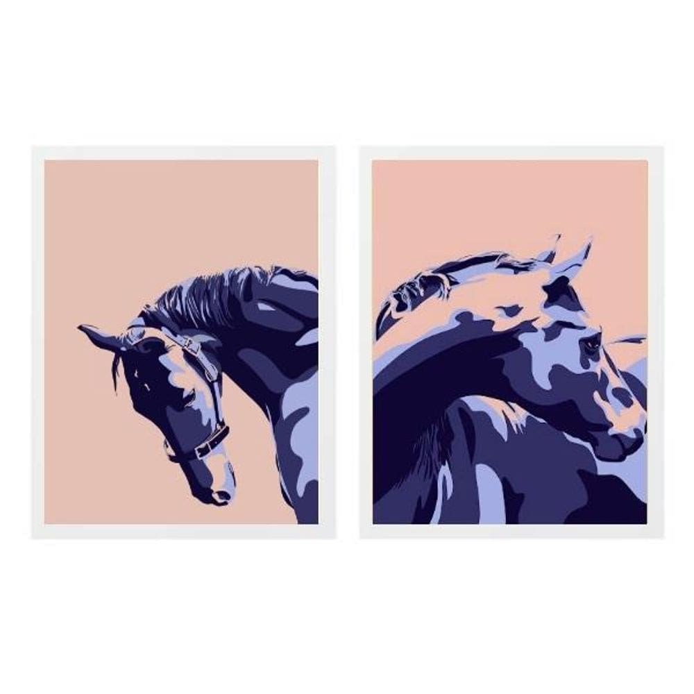 Kit 2 Quadros Modernos Cavalos 45X34Cm