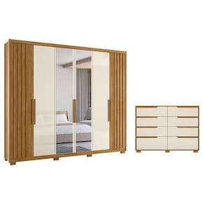Guarda Roupa Casal Araguaia e Cômoda Georgia Freijó Off White com Espelho - Moval