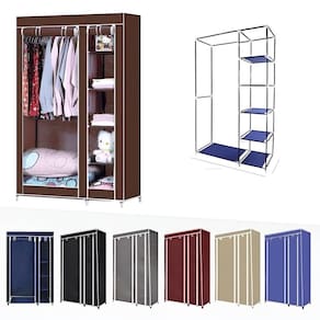 Organizador Dobravel Com Arara Cabideiro 5 Prateleiras Armario Guarda Roupa Portatil