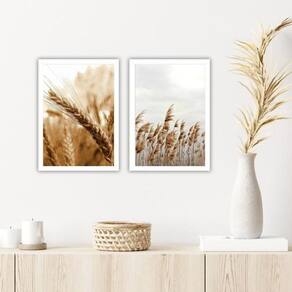 Quadros Trigo E Capim Dos Pampas Moldura Branca 24X18Cm 2Un