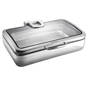 Rechaud Tramontina Banho Maria Retangular Em Aço Inox Com Tampa Basculante E Cuba 1/1 11,2 L