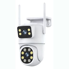 Câmera de Segurança Dupla, Giratória, IP, Wi-Fi, Full HD, 10MP, Tuya, Compatível Alexa e Google, IP66, Branca