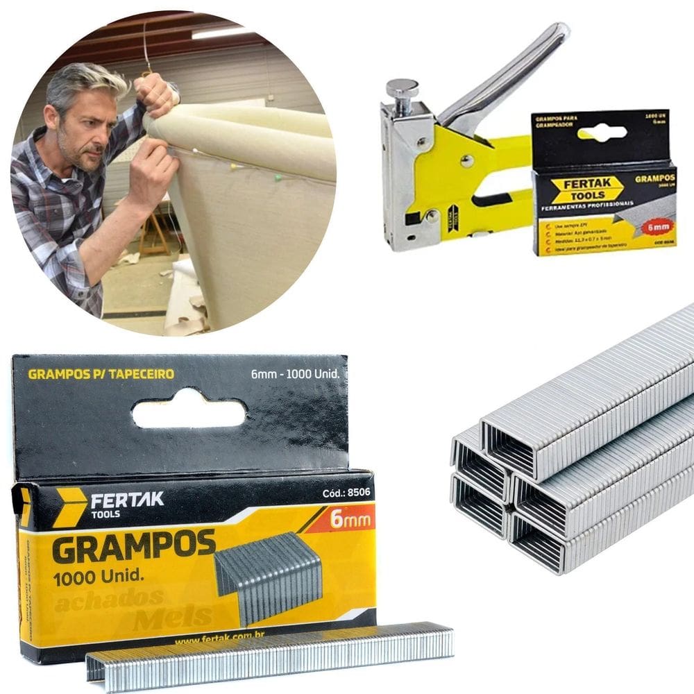 Grampo 6Mm Grampeador Manual Estofado Tapeçaria 10000 Pçs