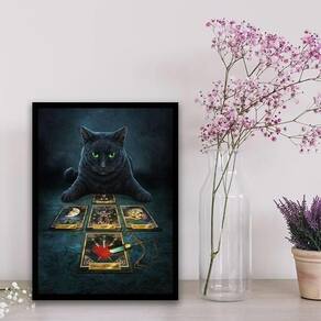 Quadro Gato Preto Com Tarot 24X18Cm Preta