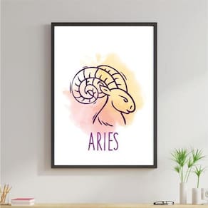 Quadro Signos Aquarela - Áries 33X24Cm - Com Vidro