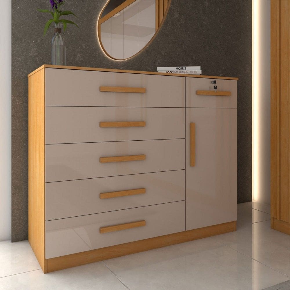 Cômoda Fleur 1 Porta 6 Gavetas Cinamomo/Off White - Panorama Móveis