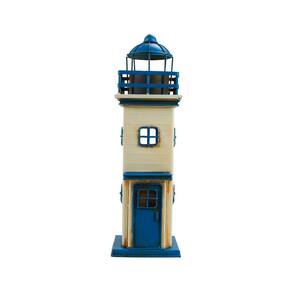 Farol Cofrinho Detalhes Azul 34x10.5x10.5cm Estilo Retrô Vintage