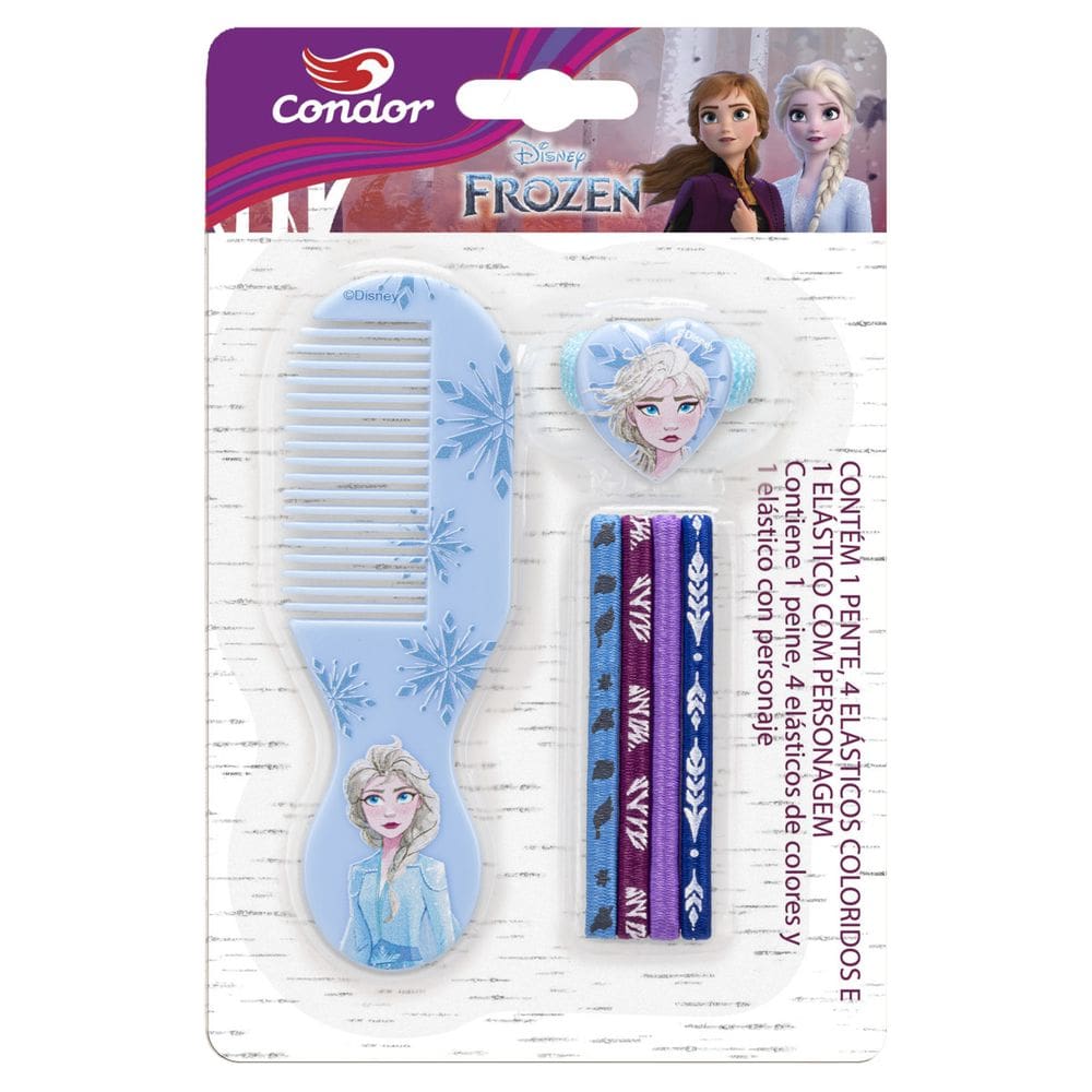 Kit 1 Pente + 4 Elásticos Coloridos + 1 Elástico com Personagem Frozen Condor