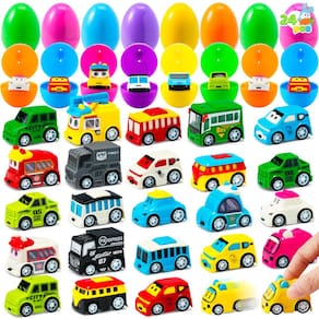 Ovos de Páscoa pré-cheios JOYIN com carros coloridos, 24 unidades para crianças
