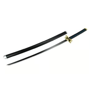 Espada Decorativa Lâmina Preta Guarda Dourada Japonesa Katana 100cm