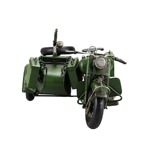Motocicleta Verde Com Sidecar 17x34x23cm Estilo Retrô - Vintage