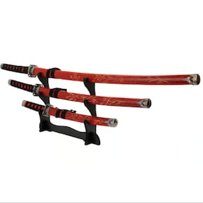 Jg 3 Espadas Decorativa Vermelha Japonesa Katana 100cm 79cm 54cm