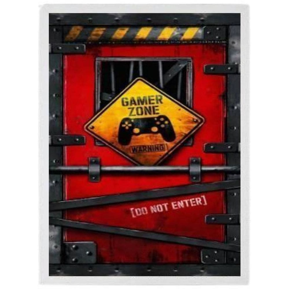 Quadro Gamer Zone Do Not Enter Moldura Branca 24X18Cm