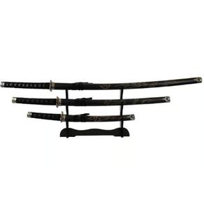 Jg 3 Espadas Decorativa Preta Japonesa Katana 100cm 79cm 54cm