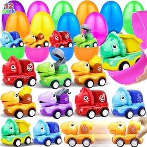 Ovos de Páscoa pré-preenchidos com carros Dinosaur Pull Back, pacote com 12
