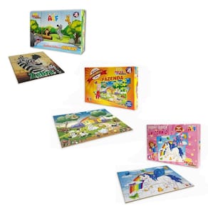 Kit Completo 3 Quebra Cabeça Infantil Divertido Em Madeira K