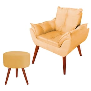 Poltrona Decorativa Opala Suede Amarelo + Puff Pés Palito