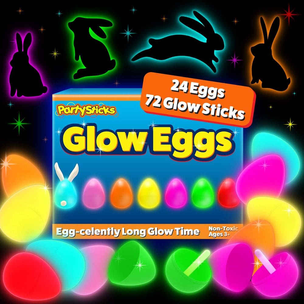 Ovos de Páscoa que brilham no escuro PartySticks 24 ovos e 72 palitos